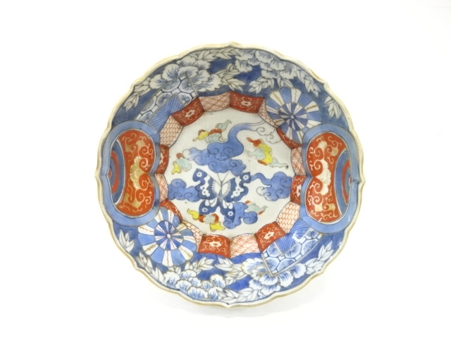 古伊万里　染付　蝶　輪花鉢